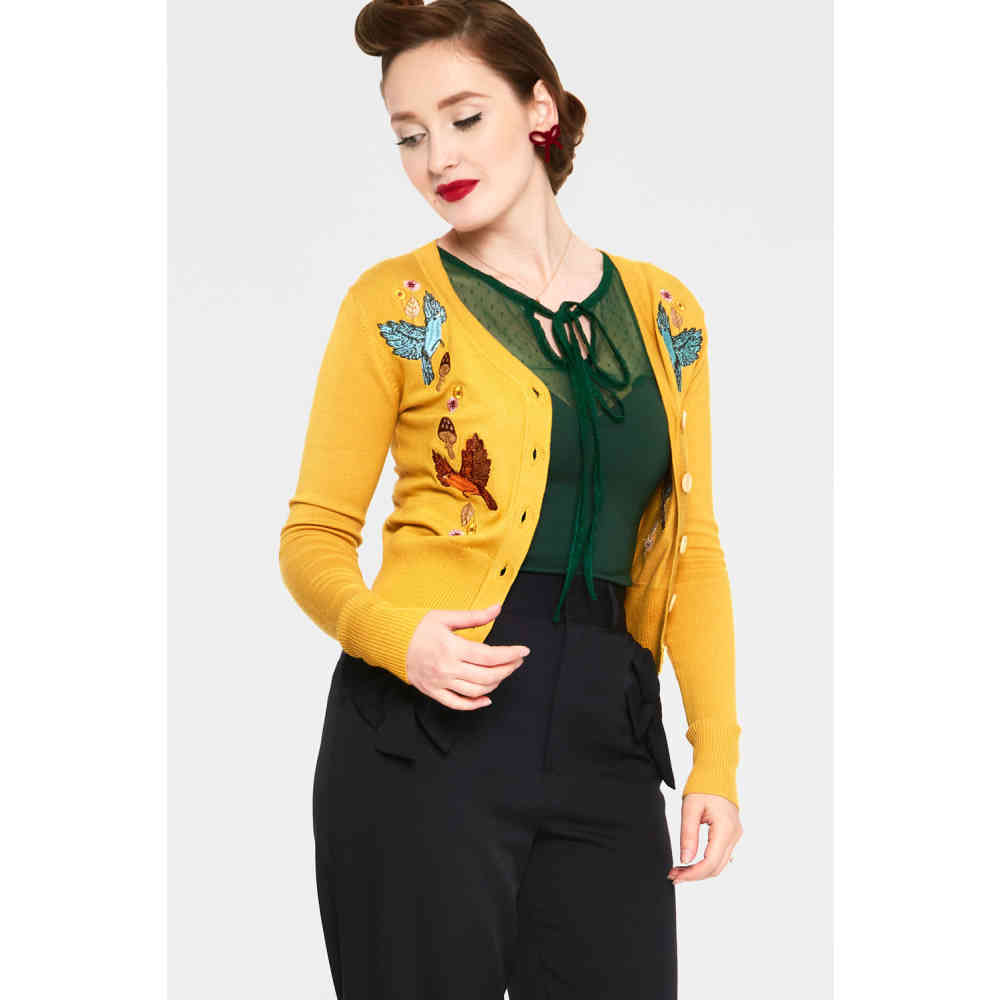 Voodoo Vixen - Ginny Mustard Woodland Cardigan - Geel